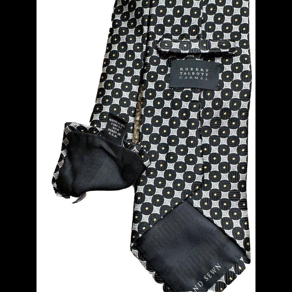Robert Talbott Carmel Finest Silk Necktie Hand Sewn Made in USA Black Geometric - Picture 7 of 7